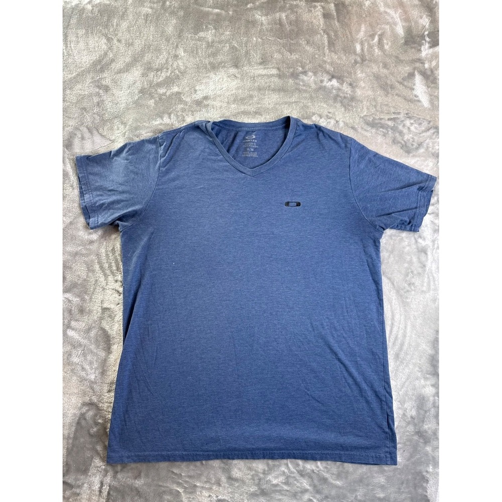Oakley Men's XL T-Shirt Heather Blue V-Neck Regular Fit Embroidered Logo Tagless